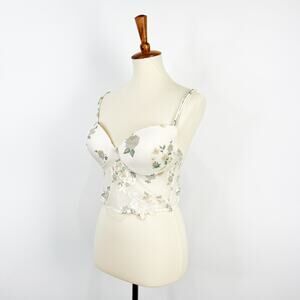 Delicates white grey green floral bustier bra top camisole size 38C